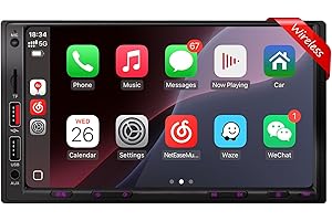 EFFLEMOUR Upgraded Double Din Car Stereo with Wireless Apple CarPlay & Android Auto, 7" LCD Touchscreen, Built-in 240W DSP, FM/AM Radio, Bluetooth Hands-Free Calling & Auto Backup Camera