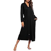 Ekouaer Women Zipper Robe Long Sleeve Loungewear Lightweight Housecoat Full Length Nightgown with Pockets