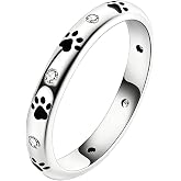 JMDAZZL 925 Sterling Silver Paw Print Ring for Women Cat Dog Pinky Ring Stackable