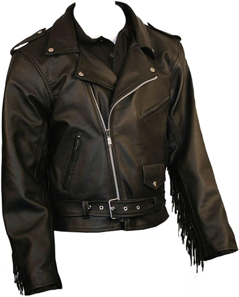 Skintan Mens Leather Fringed Motorcycle Jacket - Black - 9XL - 60: Amazon.co.uk: Clothing