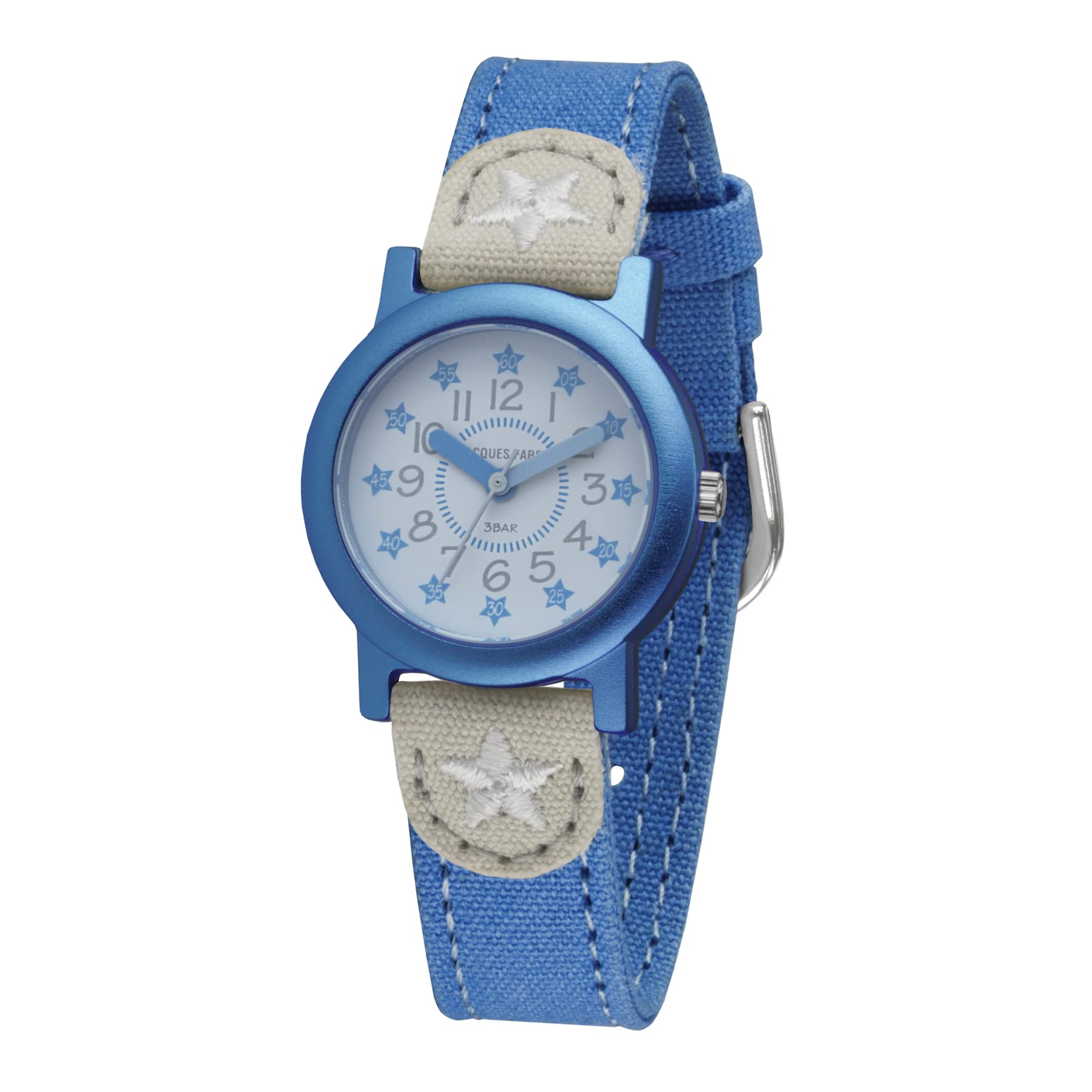 Jacques Farel ORG 01STA Eco Kid's Watch with Organic Cotton, Girls, Light Blue Stars