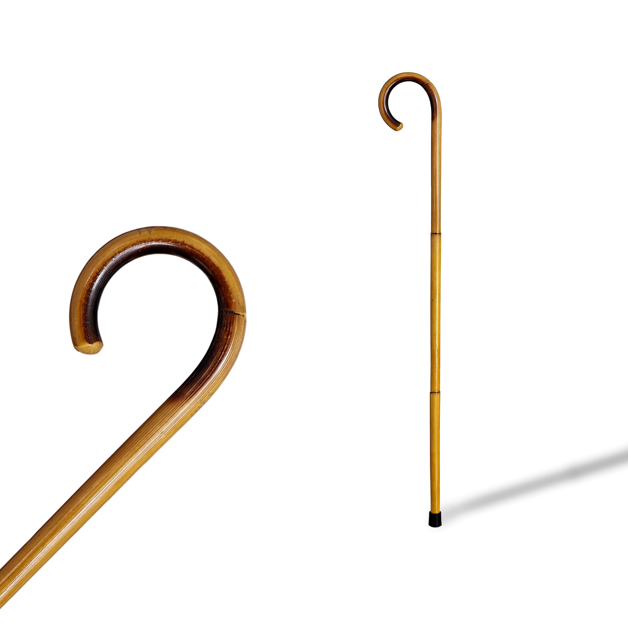 SB 1 Piece Natural Reed Wood Walking Stick (512) with Non-Slip Rubber. Brown, 92 cm Height, Suitable for People 1.5 to 1.9 m