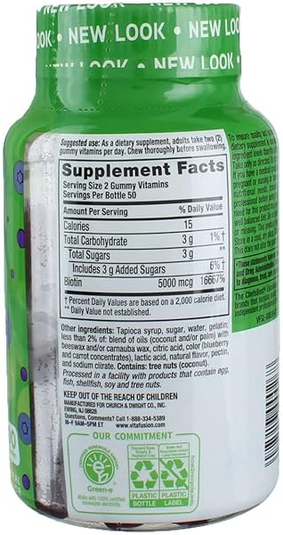 VITAFUSION EXTRA STRENGTH BIOTIN GUMMIES 5000 MCG, BLUEBERRY 100 EA (PACK OF 4)