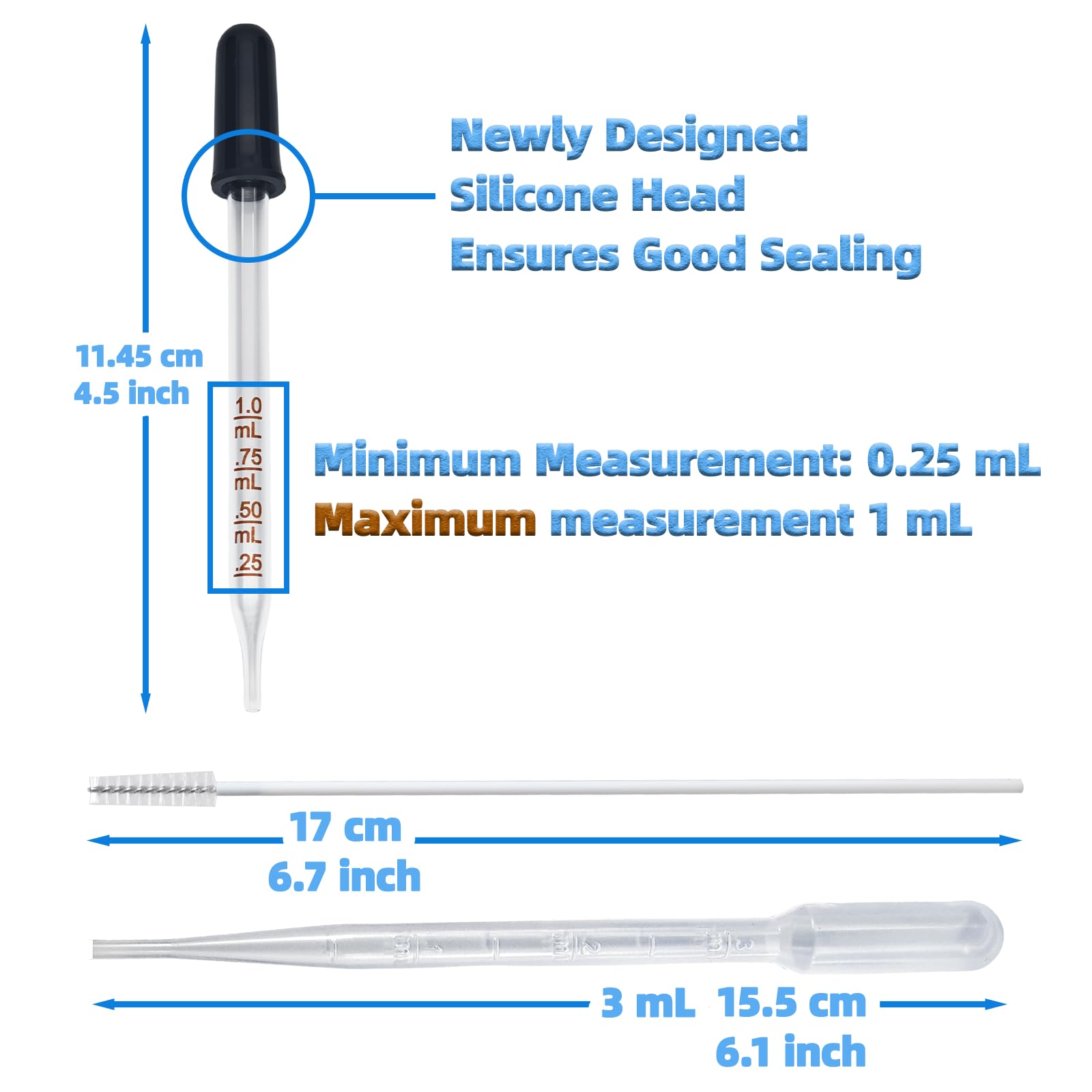6 PCS 1 mL Glass Eye Droppers with Clean Brush for Essential Oils, Lab, Health Care, Crafts - Glass Dropper, Eye Dropper, 1mL Pipettes Dropper, Medicine Dropper