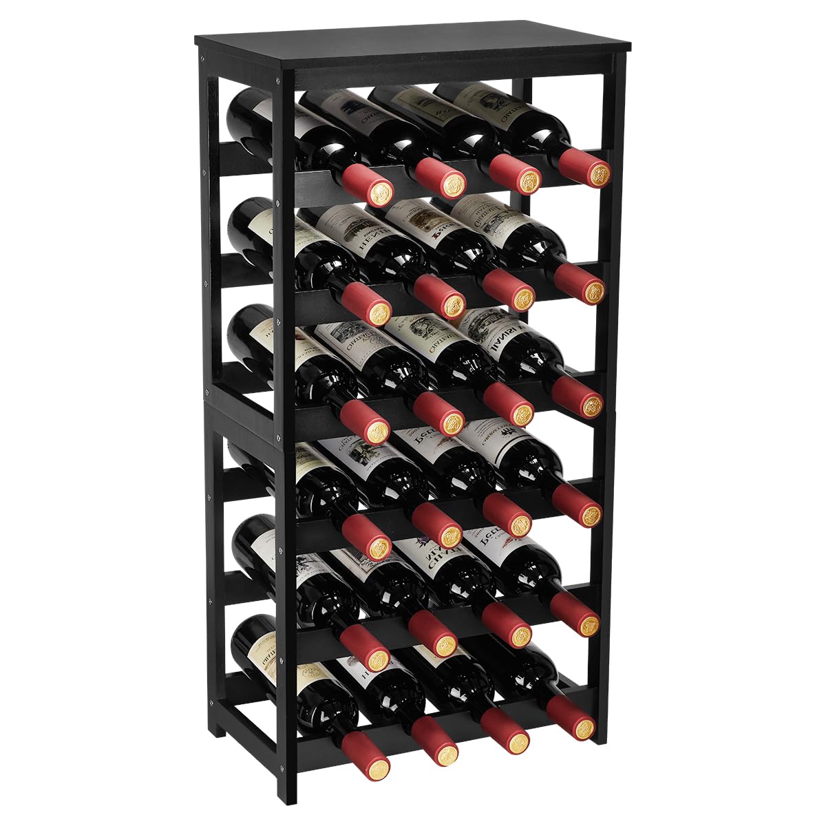 Photo 1 of Wine Rack 24-Botttle Freestanding Floor, 6-Tier Wine Rack Shelf with Table Top, Bamboo Display Wine Storage Shelves Kitchen Bar Dining Room Living Room, Black