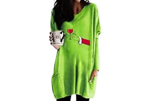 SEGAVEN 𝑮𝒓𝒊𝒏𝒄𝒉𝒔 Womens Fall Fashion 2023 Christmas Print Long Sleeve T Shirt Round Neck Casual Loose Sweatshirt