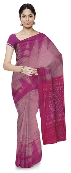 ODISHA HANDLOOM Womens Ikat Cotton Saree With Blouse Piece (o 94_Pink)