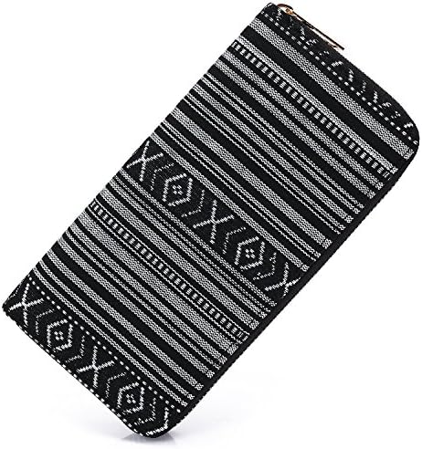 SANSARYA Boho Women Wallet Zip Hippie Long Purse Aztec Tribal Ladies Clutch Wallets Card Holder (WovenBlack)