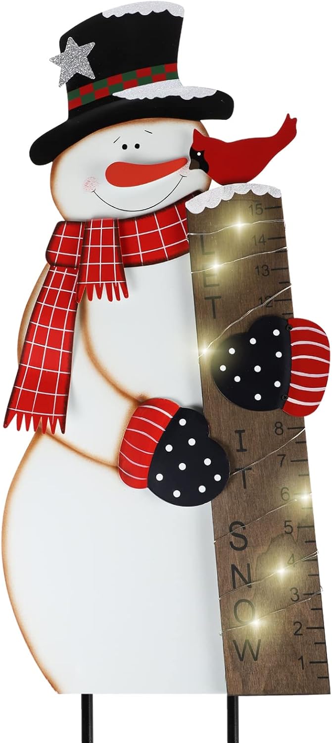 Decorative Garden Stakes - MorTime Snowman Snow Gauge Garden Stake, Christmas Metal Snow Measuring Stick Outdoor Yard Decoration
