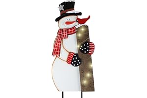 MorTime Snowman Snow Gauge Garden Stake, Christmas Metal Snow Measuring Stick Outdoor Yard Decoration