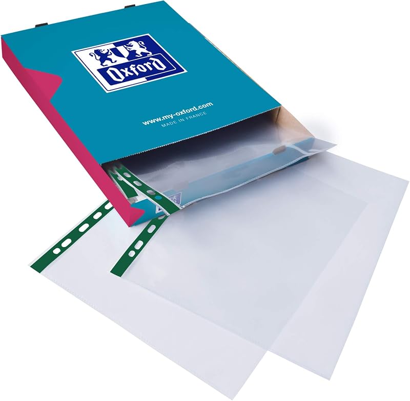 Oxford Heavy Duty A4 Punched Poly Pockets Glass Clear 100 Pack