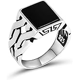 Men's Sterling Silver Ring with Black Onyx Stone, Cuban Link Design, 925 Silver