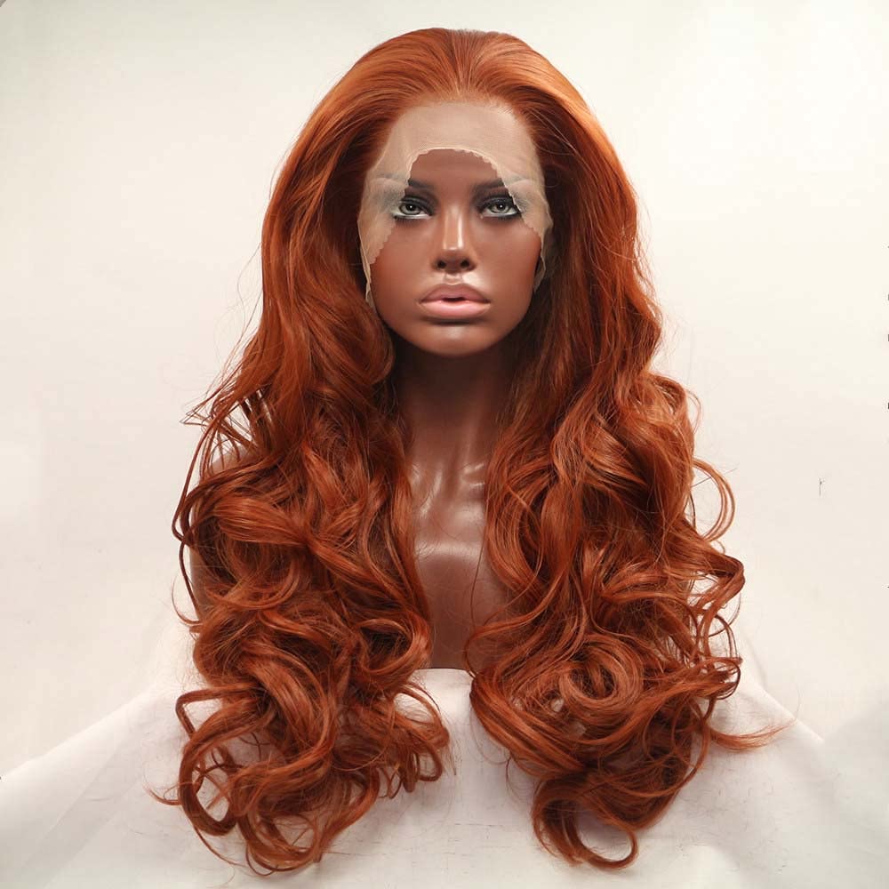 Xiweiya Brown Ginger Lace Front Wigs - Synthetic 350# Heat Resistant Long Hair Wigs for Women - Cosplay