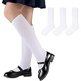 Comfoex Girls Knee High Socks Kids School Uniform Seamless Long Cotton Socks For Girls 4-11 Years Old 3 Pairs