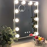 Hansong Vanity Mirror with Lights Makeup Mirror with Lights 12 Dimmable Bulbs Hollywood Lighted Makeup Mirror Detachable 10x 