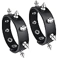 maikun 2 Pieces Punk Leather Bracelet, Metal Studded Black Wristband for Halloween Cosplay