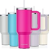 Greatyos 40 oz Tumbler with Handle and Straw Lid Insulated Tumblers Cups with Lids Straws Double Wall Vacuum Leak Proof Stainless Steel 40oz Tumbler Travel Mug Gifts for Men Women Him Her (Camelia)