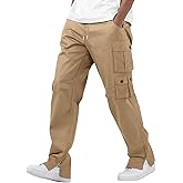 ZAFUL Mens Casual Cargo Pants Drawstring Side Slit Baggy Hiking Outdoor Street School Flat Pocket Trousers