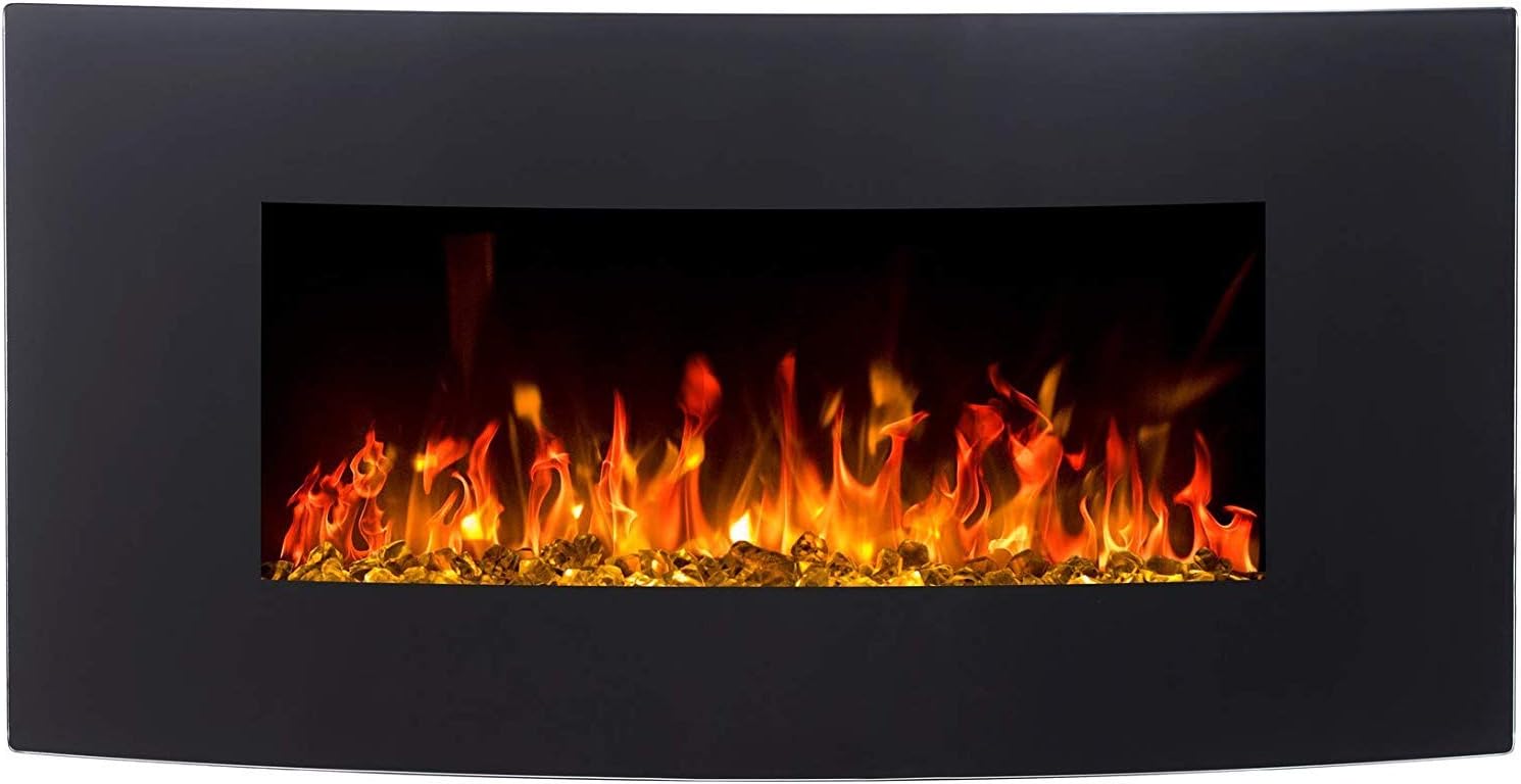 Electric Fireplace Malibu 36 Wall-Mounted Curved Fireplace Electric Black (750 W or 1500 W) LED fire Simulation Depth only 14 cm