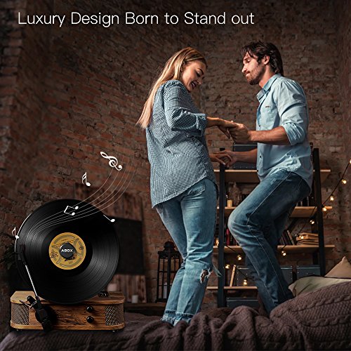 Vintage Turntable - Vinyl Record Player, ABOX Bluetooth Turntable with Dual Built-in Stereo Speakers System,Bluetooth 4.1, 3 Speed Turntable, LP,USB/MP3, Vertical Turntable, Natural Wood, Great Gift