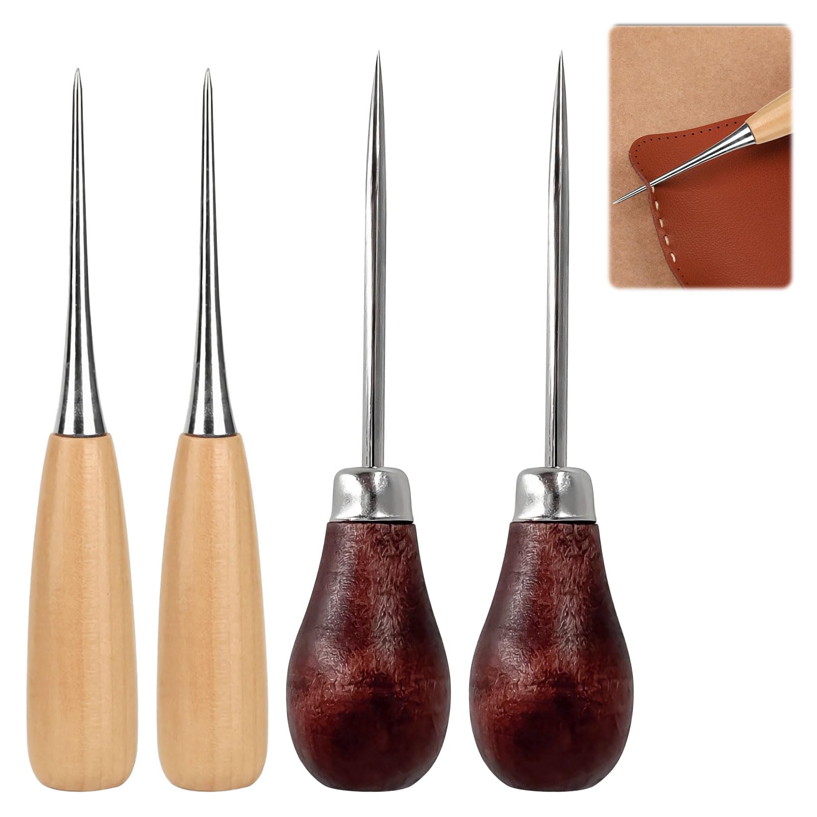 Bradawl, 4 Pcs Bradawl Tool, Gourd Shape Awl Tool,Brown Beige Sewing Awl for Wood, Bradawl Tool for Wood for Perforating Leather, Sewing, Paper Crafts, DIY Handicrafts