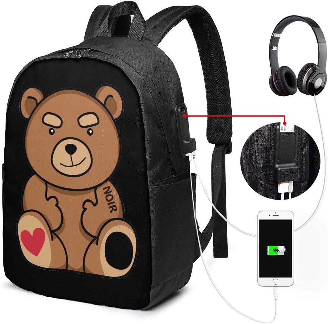Bear D-oll Laptop Backpack 17 Inch with USB Charging Port, for Women Men Fashion School Bag