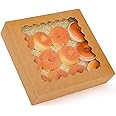 qiqee Auto-pop Up Brown 8x8x2.5 Inch Cookie Boxes with Window 30packs Bakery Box Pastry Box for Party、Birthday