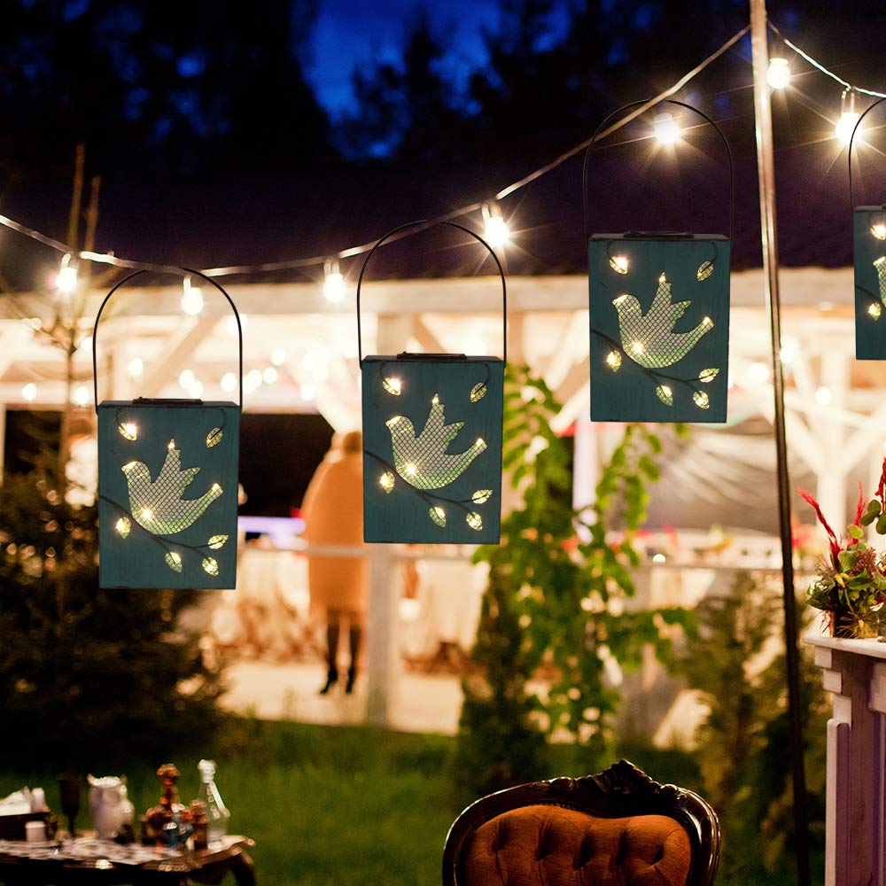 Petrala Solar Lantern Hanging Lights Outdoor Decorative Bule Hummingbird Metal 10 LEDs Table Lamp for Porch Patio Tree Garden Decoration Gifts for Family
