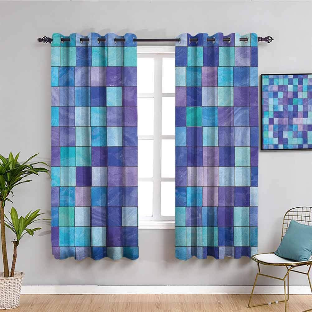 Navy and Teal Kitchen Curtain, Curtains 39 inch Length