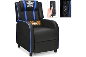 GYMAX Gaming Recliner, Massage Gaming Chair w/Adjustable Footrest, Remote Control & Side Pocket, Ergonomic Game Lounge Chair, Racing Style Single Theater Seat Game Sofa for Adults (Blue)