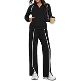 Casly Lamiit Womens 2 Piece Outfits 2025 Fall Casual Zip Up Sweatsuits Lounge Set Travel Wide Leg Pants Striped Tracksuit