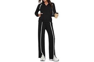 Casly Lamiit Womens 2 Piece Outfits 2025 Fall Casual Zip Up Sweatsuits Lounge Set Travel Wide Leg Pants Striped Tracksuit