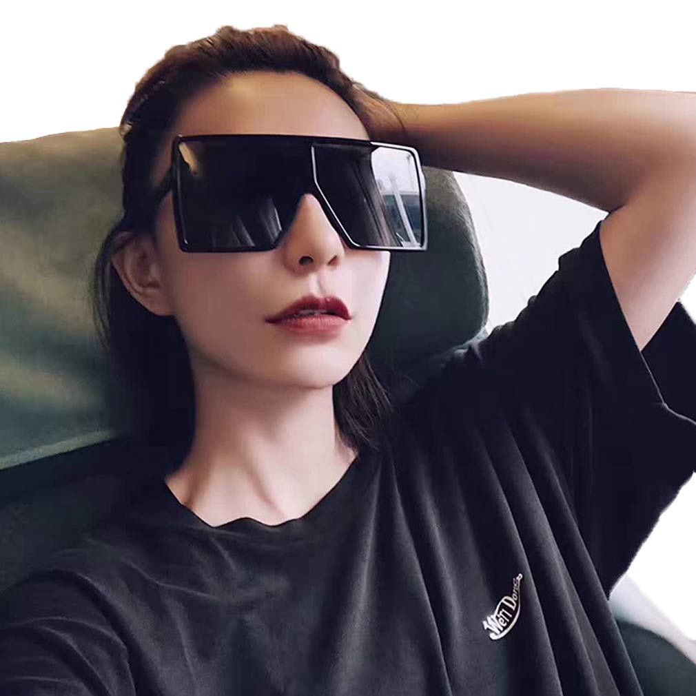 MYSNKU Fashion Square Large Frame Sunglasses Men and Women Eyewear UV400 Black Driving (T36-Black, 65)