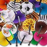 Folding Paper Fans For Kids - 48 Piece Assortment In Colorful Box - 10 Inch - Easy To Use Chinese Paper Fans For Boys, Girls, Birthdays, Japanese Party decoration, Party Favors - By K