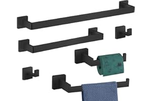 6-Pieces Bathroom Hardware Set Matte Black Bathroom Accessories Set SUS304 Towel Bar Set Includes Towel Bar 24&16 Inch+Towel 
