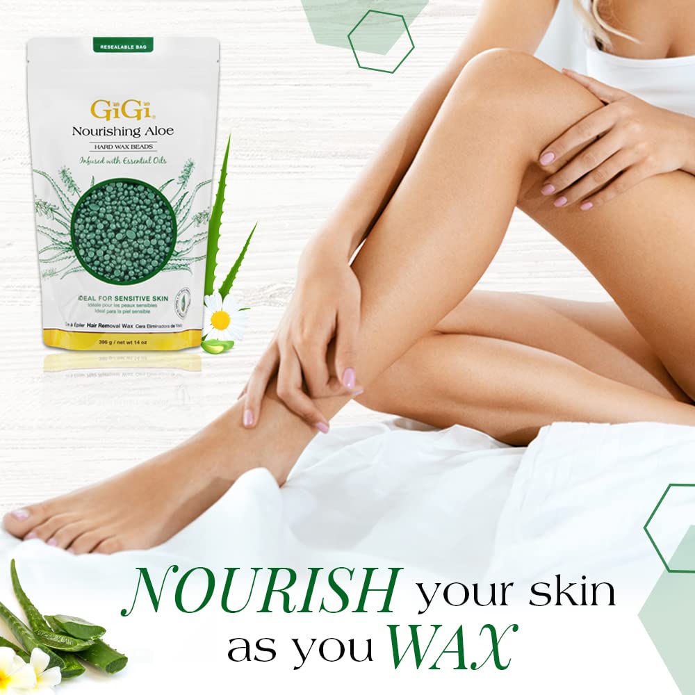 GiGi Hard Wax Beads for Sensitive Skin – Nourishing Aloe, Wax Beads for Hair Removal, Perfect for Face, Body, Bikini, Brazilian Waxing, 14 oz