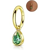COCHARM Emerald G23 Solid Titanium Belly Button Ring, 14G Clicker Gold Belly Navel Rings for Women, Surgical Steel Navel Piercing Jewelry