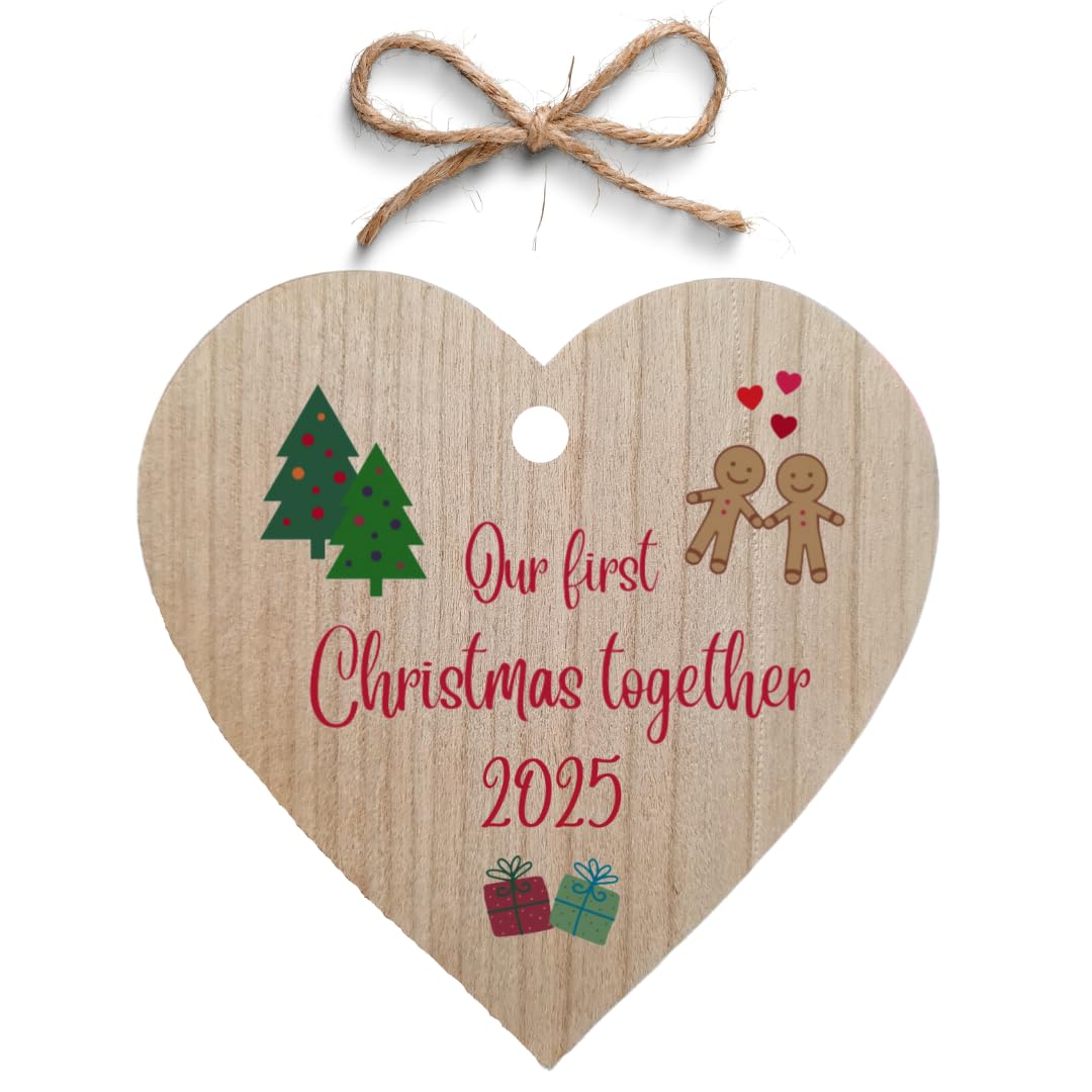 Second Ave Our First Christmas Together Cherry Wood Hanging Heart Christmas Xmas Tree Decoration Bauble