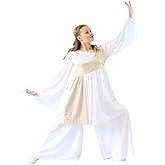 Danzcue Womens Shimmery Asymmetrical Praise Dance Tunic with Bell Sleeve, Pants Not Included