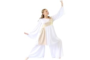 Danzcue Womens Shimmery Asymmetrical Praise Dance Tunic with Bell Sleeve, Pants Not Included