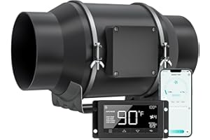 Toolazy Inline Duct Fan, Quiet 6" 405 CFM Ventilation Exhaust Fan with EC Motor and Temperature Humidity WiFi-Controller for Heating Cooling Booster, Grow Tents, Hydroponics