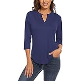 Renaka Womens Tops 3/4 Sleeve V Neck Shirt Casual Tunic T-Shirts Dressy Work Blouse