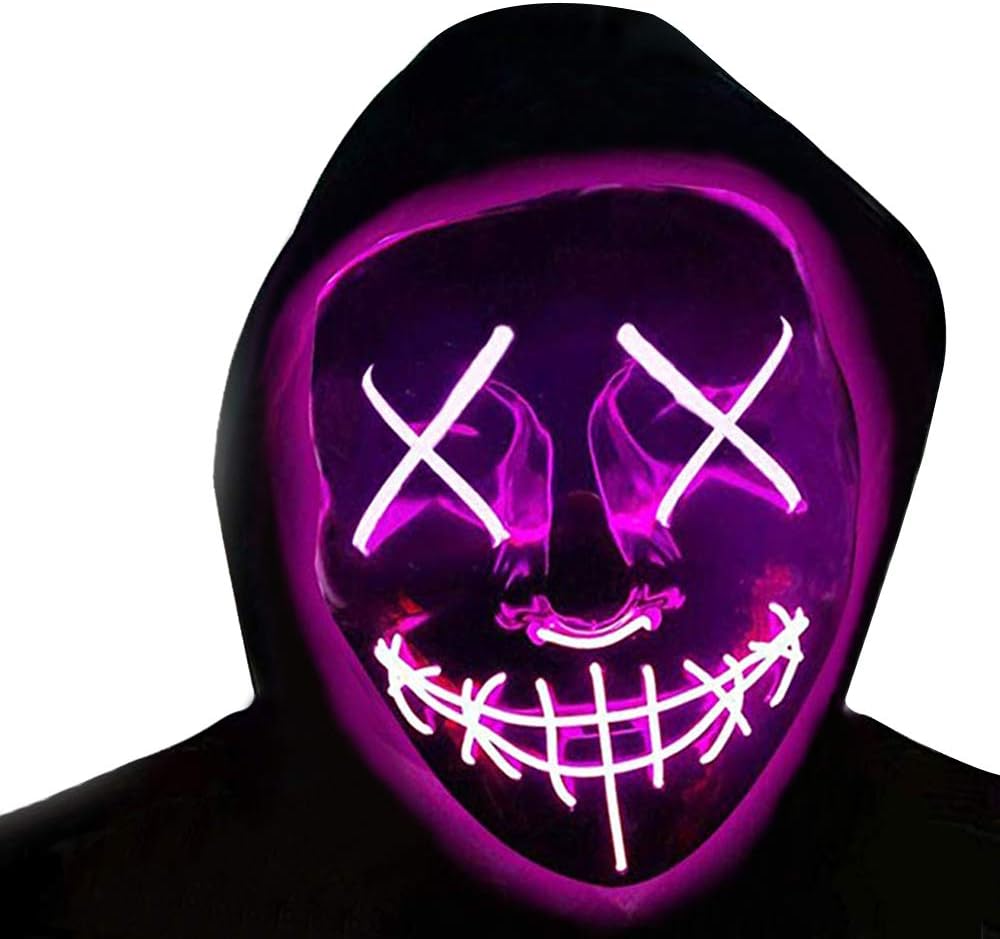Halloween Mask LED Light Up Mask Cosplay Led Costume Mask Men's Costume Masks LED Glow Scary Light up Masks for Halloween Parties (Pink)