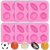 6 PCS 4-Cavity Sports Ball Theme Cake Decoration Silicone Molds Football Basketball Baseball Rugby Silicone Molds, for DIY Chocolate, Cake, Cupcake Topper Decoration, Pudding, Ice Cream etc (Pink)