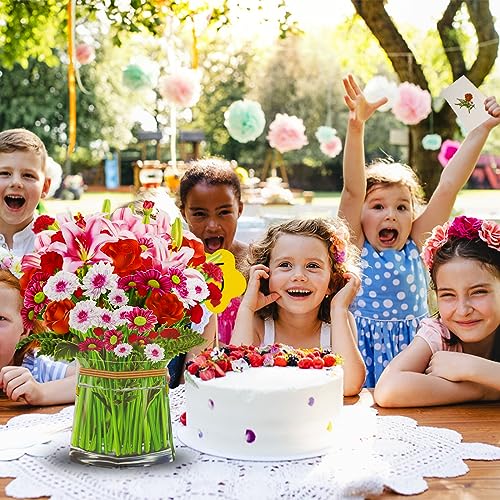 STFALI Paper Flowers Pop Up Cards, 3D Flower Birthday Cards Roses & Carnations & Daisies & Lilies, 12 inch Life Sized, Forever Flower Bouquet Graduation Cards with Note Card and Envelope