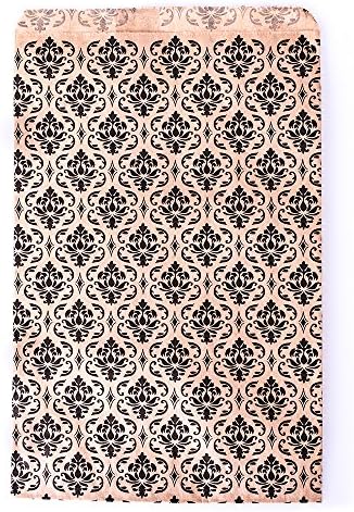 Glotech 100 Pieces 5x7 Inch with Black Damask Design Damask Paper Gift Bags Shopping Sales Tote Bags