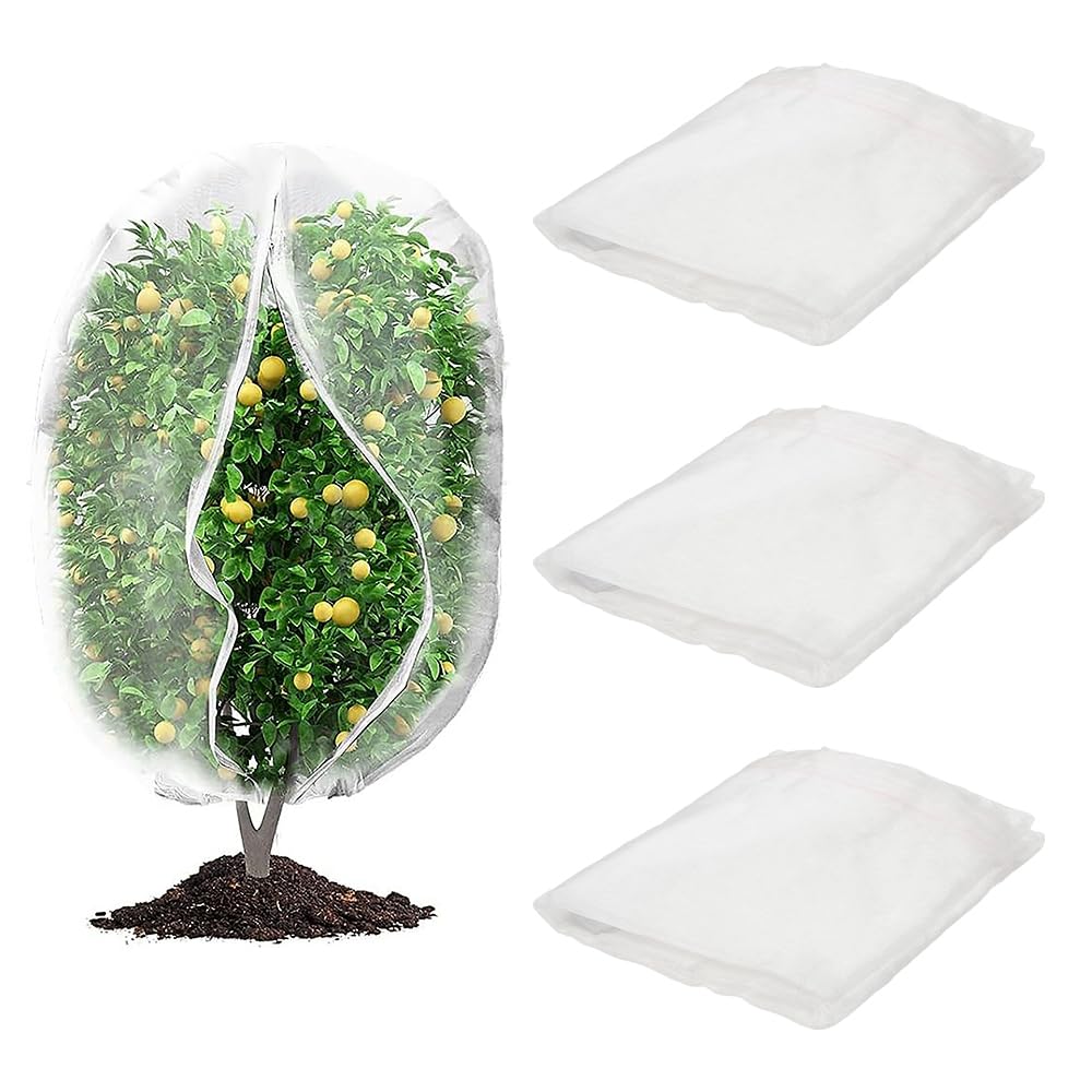 XhuangTech 3 Pack Plant Cover Mesh Net, 60 Mesh/Sq.In Large Thicken Tree Netting Protection Cover Bird Squirrel Bug Insect Protection, Tree Cover Net for Vegetables Flower Plant Fruits (120 x 180 cm)
