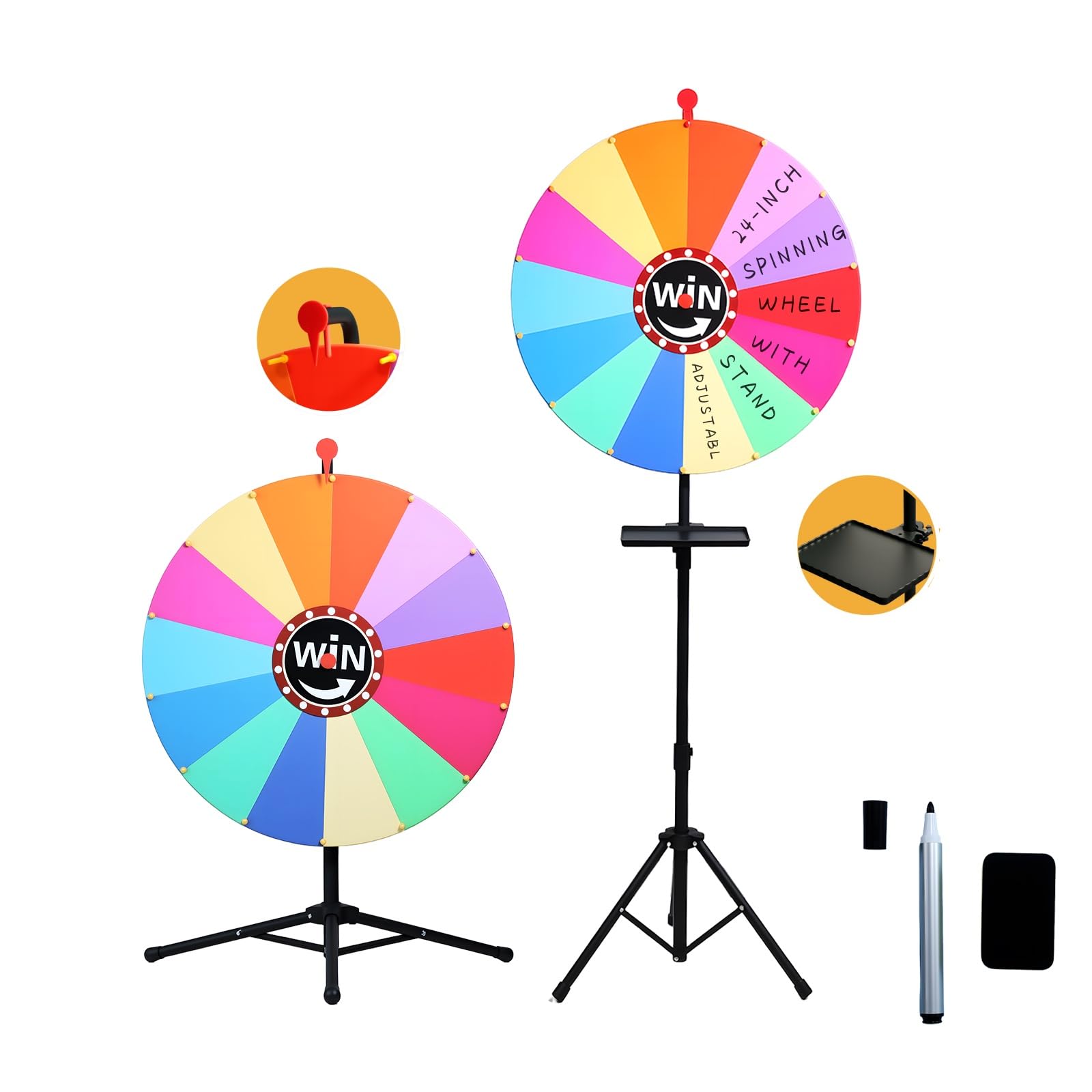 Photo 1 of 24-inch Prize Wheel Spinner with Stand, 14 Slots Color Heavy Duty Spinning Wheel for Prizes, Ajustable 34" - 65" Height, Spinning Wheel with Storage Rack, Suitable for Party, Trade Show, Family