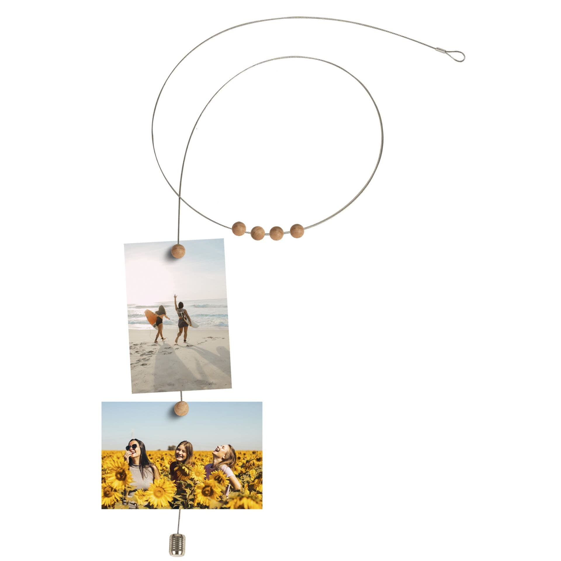 walther Design Photo Rope Silver 1.5 m Made of Metal with Natural Coloured Wooden Magnets, PIMP AND CREATE MD155S
