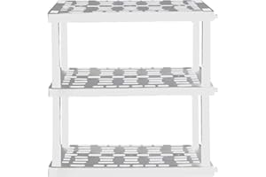 KOOLATRON Oskar Heavy Duty Plastic Storage Shelves- for Garage, Kitchen, Bathroom Basement Kids Room, Stackable 3-Tier White, Organizer Rack for Books Shoes, Toys, Pantry, Cleaning and Closet Organization